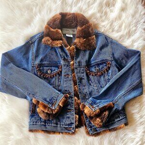 Tasha Polizzi Denim Faux Fur Women's Coat Jacket MEDIUM